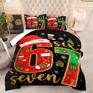 Christmas element numbers 6 and 7 design quilt set,a soft and comfortable bedding set suitable for family bedroom holiday decoration,Includes 1 Quilt and 1 or 2 pillowcases without core,a gift for family and friends