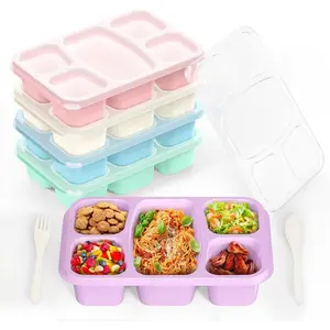5 Pack Bento Box Adult Lunch Box, Bento Box for Kids, Meal Prep Containers Reusable, 5 Compartment Lunchable Container, Snack Containers for School, Work, and Travel