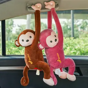 2pcs Cartoon Monkey Tissue Holder for Car,Creative Plush Car Tissue Box,Plush Paper Tissue Dispenser,Hanging Paper Organizer