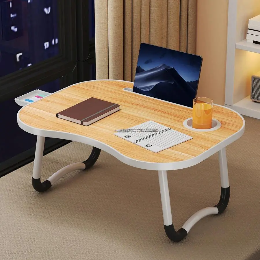 Laptop Bed Table, Portable Foldable Laptop Bed Table With Storage Drawers And Cup Holders, Laptop Stand Tray Table, Floor Table, Dish Tray, Suitable For Eating, Reading, And Working
