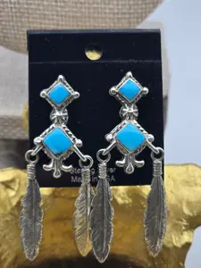 Sleeping Beauty Turquoise & Feather Stud Earrings