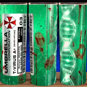 Resident Evil Umbrella Corp T-Virus Zombie Gaming Horror Cup Mug Tumbler 20oz with Lid and Straw - Elegant Drinkware for Vampire Fans - Perfect for Hot or Cold Drinks! Stainless Steel. Flasks Plastic Glossy Insulated