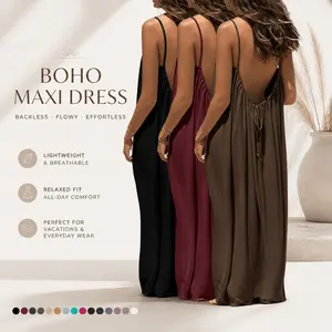 3 PACK Women's Solid Color Backless Spaghetti Strap Cami Dress, Casual Minimalist Sleeveless Dress for Summer, Ladies Clothes for Beach Holiday Vacation, Backless Dresses, Womenswear