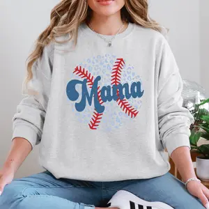Retro Leopard Baseball Mama, Sports, Mother's Day Sweatshirt, Crew Neck, Women's, Crewneck