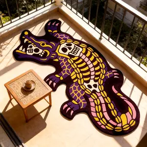 Vintage Skull Beast Crocodile Print Rug, Foldable Plush Carpet for Living Room Bedroom Balcony, Easy Care Decorative Mat, Decorative Fluffy Rug