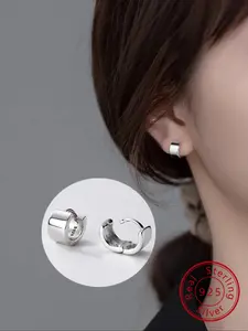 2 pcs Simple S925 Sterling Silver Smooth Geometric Circular Small Hoop Earring For Women's Daily Commuting Fashionable And Versatile High Quality Earrings