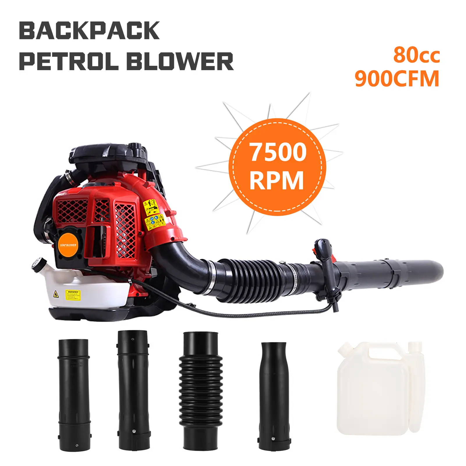 80CC Gas Backpack Leaf Blower | 900CFM 2-Stroke Engine & 2.3L Fuel Tank | Dual-Use for Snow/Leaves | Commercial-Grade for Lawn, Yard, Landscaping