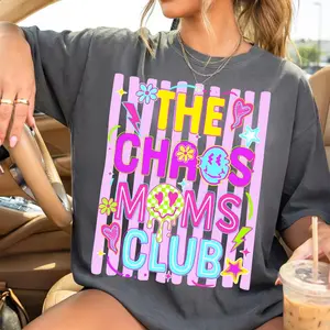 Preppy Striped Chaos Mamas Club T-shirt, Mama Groovy Sublimation, Motherhood Design, Mama Shirt PNG, Trendy Mom Graphic