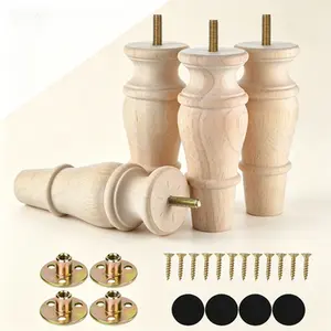 Unfinished Wooden Furniture Legs 6 Inch Set of 4 Replacement Parts for Couch Sofa Chair Ottoman Cabinet Durable Solid Wood Support DIY Furniture Feet for Sofa Legs Bed Frame Dresser