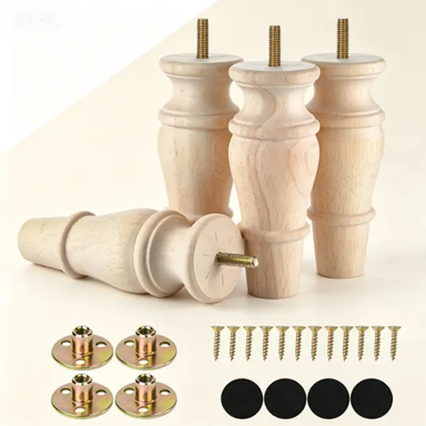 6-Inch Unfinished Solid Wood Furniture Legs with Nuts and Bolts, 4-Piece Durable Replacement Parts for DIY Couch Upgrades
