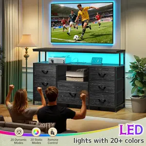 RaybeeFurniture 7 Fabric Drawers Dresser TV Stand,   with LED Lights & power outlets for 55" TV, for Bedroom Entertainment Center,  for Living Room tv stand