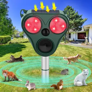 Upgraded Solar Ultrasonic Squirrel Deer Repellent Devices Motion Detection 5 Adjustable Modes, Cat Raccoon Rabbit Dog Deterrent, Animal Repellent with Waterproof for Yard