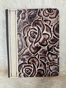 3" x 5" Brown and Cream Rose Embossed Leather Notebook