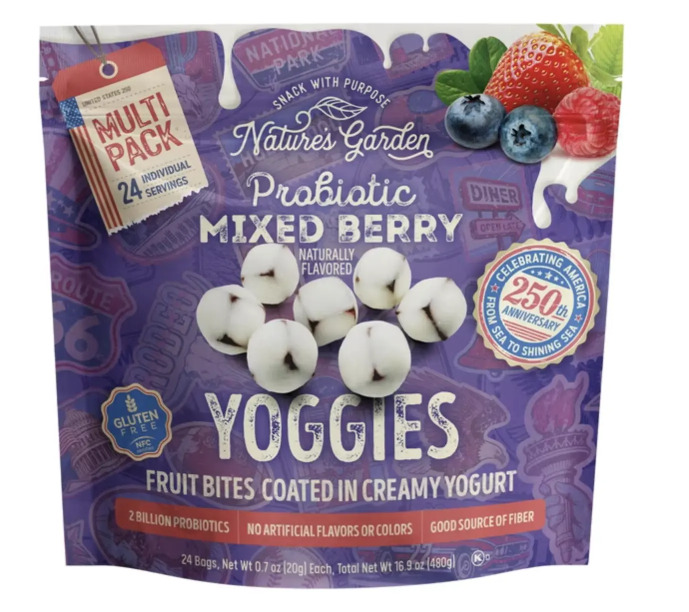 Nature's Garden Probiotic Mixed Berry Yoggies Snack - Fruit, Strawberry, Milk-Infused - 0.7 oz, 24 Packs