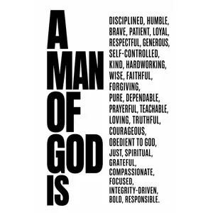 A Man of God Is" Black & White Inspirational Quote Canvas Wall Art, Faith-Based Decor for Men's Bedroom & Office