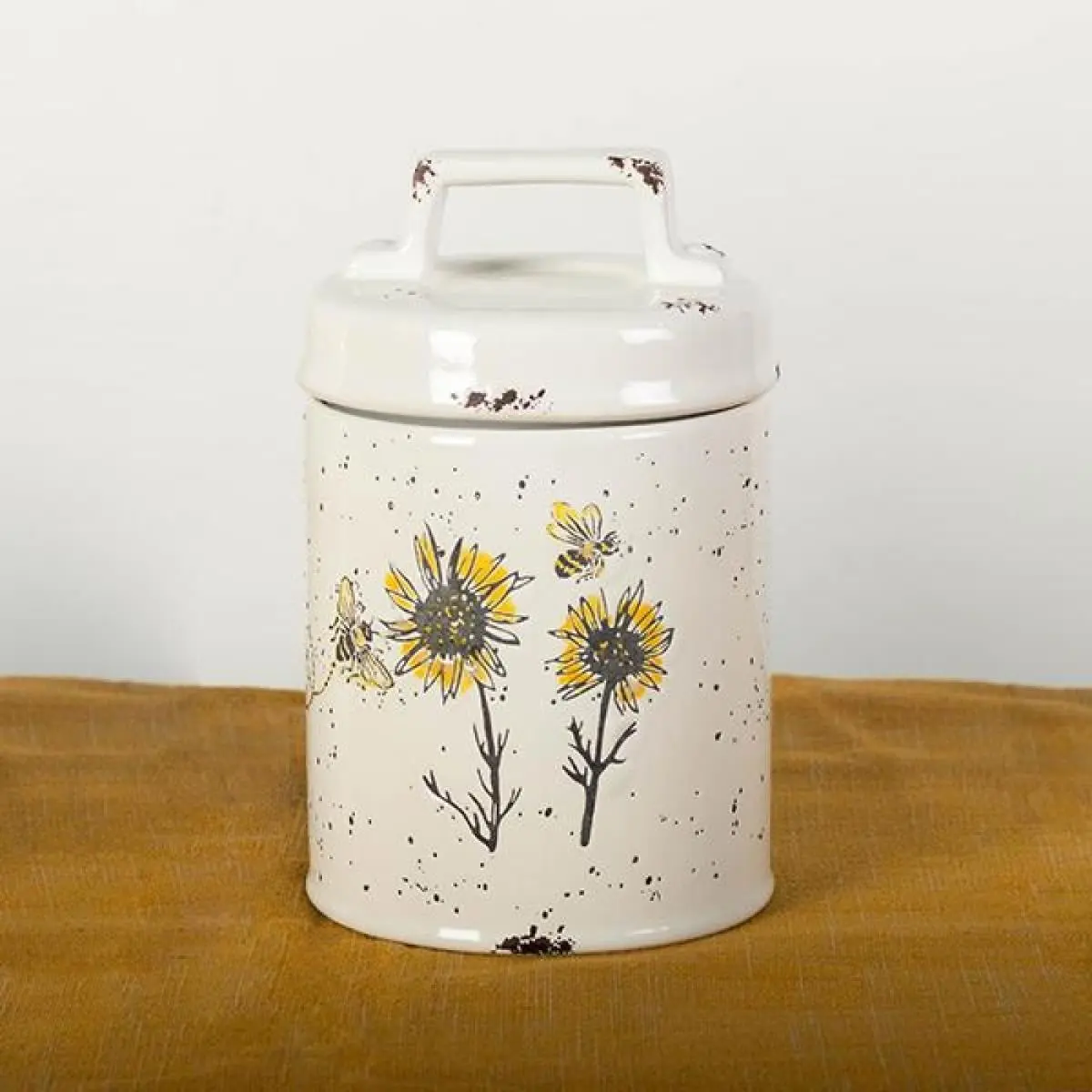 MDR Trading Inc. FP-WCJ-027-SQ01 Ceramic Kitchen Lidded Canister, Rustic Look Design with Bees At Sunflowers