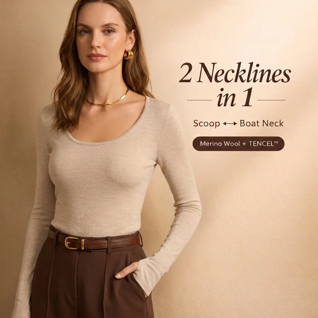OGL SkinKiss Long Sleeve Top, Women's Lyocell Merino Reversible Scoop/Boat Neck Shirt with Thumbholes Skinkiss Top fall fashion outfit Womenswear Tshirt tiktokshopstockup