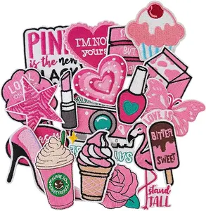 Patches - ️20PCS Girl Themes Iron on Patches, Embroidered Appliqué Pink Iron on Patches for Clothes, Hats, Jeans, Skirts, Backpacks, Etc