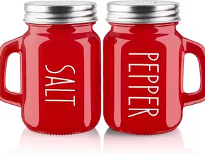 Red Salt and Pepper Shakers Set, 4 oz Cute Modern Glass Christmas Red Shaker Sets with Stainless Steel Lids, Red Kitchen Decor and Accessories for Home Restaurants Weddings