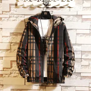 Jacket Slim-Fit Hood Clothes All-Matching Spring Men's Plaid Coat