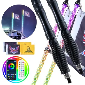 VEVOR 1 PC 5 FT Whip Light, APP RF Remote Control Led Whip Light, Waterproof 360Spiral RGB Chasing Lighted Whips with 2 Flags, for UTVs, ATVs, Motorcycles, RZR, Can - am, Trucks, Off - road, Go - kartsVEVOR Super Brand Day