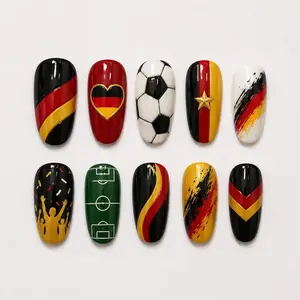 Germany Soccer Press On Nails 3D German Flag Football Black Red Gold Game Day