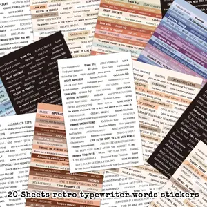 Retro Typewriter Words Sticker, Scrapbooking & Journal Making Sticker, DIY Decorative Sticker for Water Bottle, Laptop, Phone Case, Custom Stickers