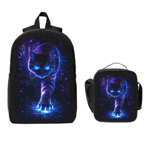 Adorable Cute Cat Backpack and Lunch Bag Set Bundle Large Capacity Backpack with Insulated Lunch Tote Lightweight Durable Multi Pocket Design Comfortable Shoulder Straps Travel Daily Use Organizer Stylish Matching Set Unisex