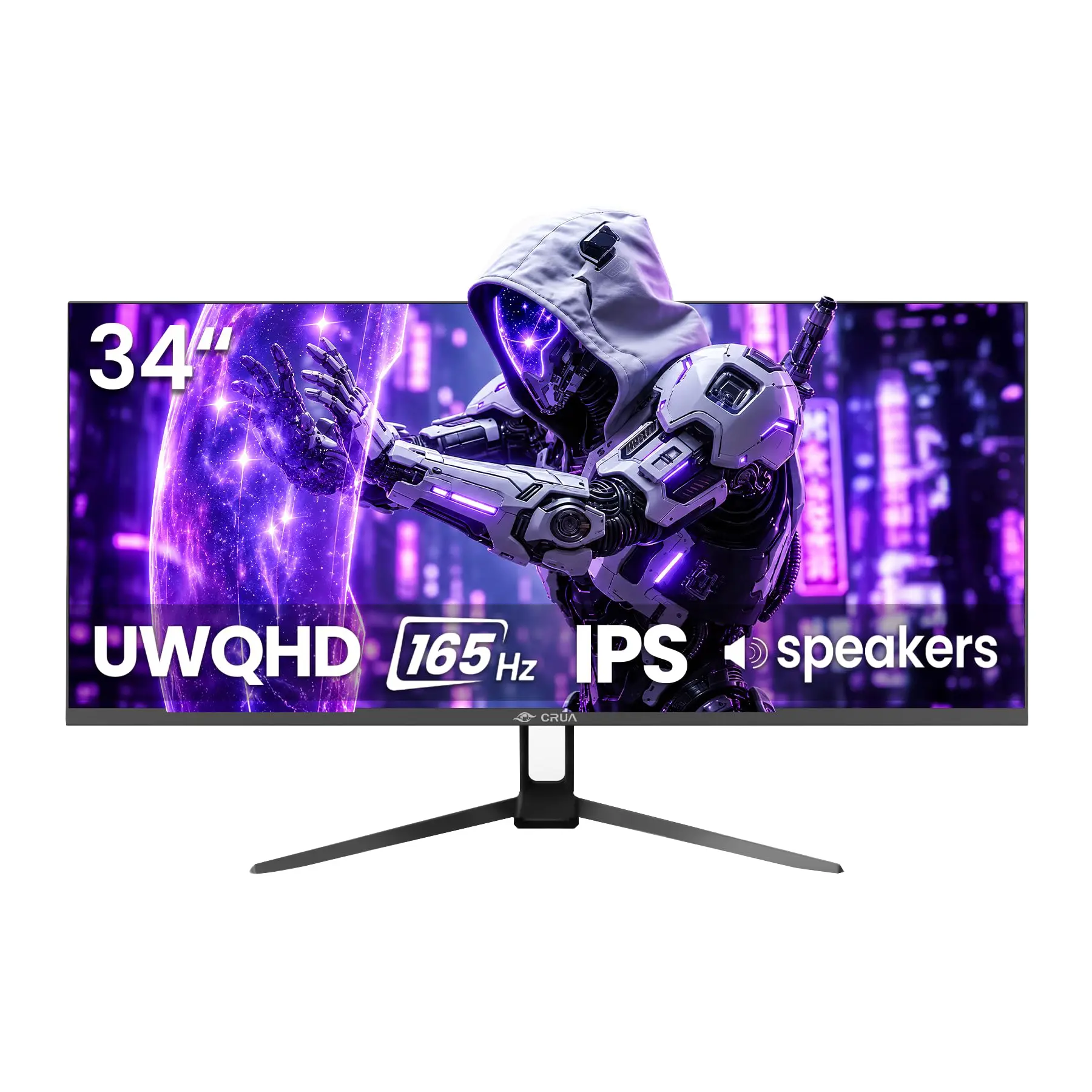 CRUA 34-Inch 165Hz UWQHD IPS Ultrawide Gaming Monitor with Speakers, PIP/PBP, 3440x1440 Resolution, 21:9 Aspect Ratio, FreeSync, 120% sRGB, HDMI 2.0, DP 1.4, Tilt Stand, 75x75 Mount for FPS, Trading, PC Work, Monitors