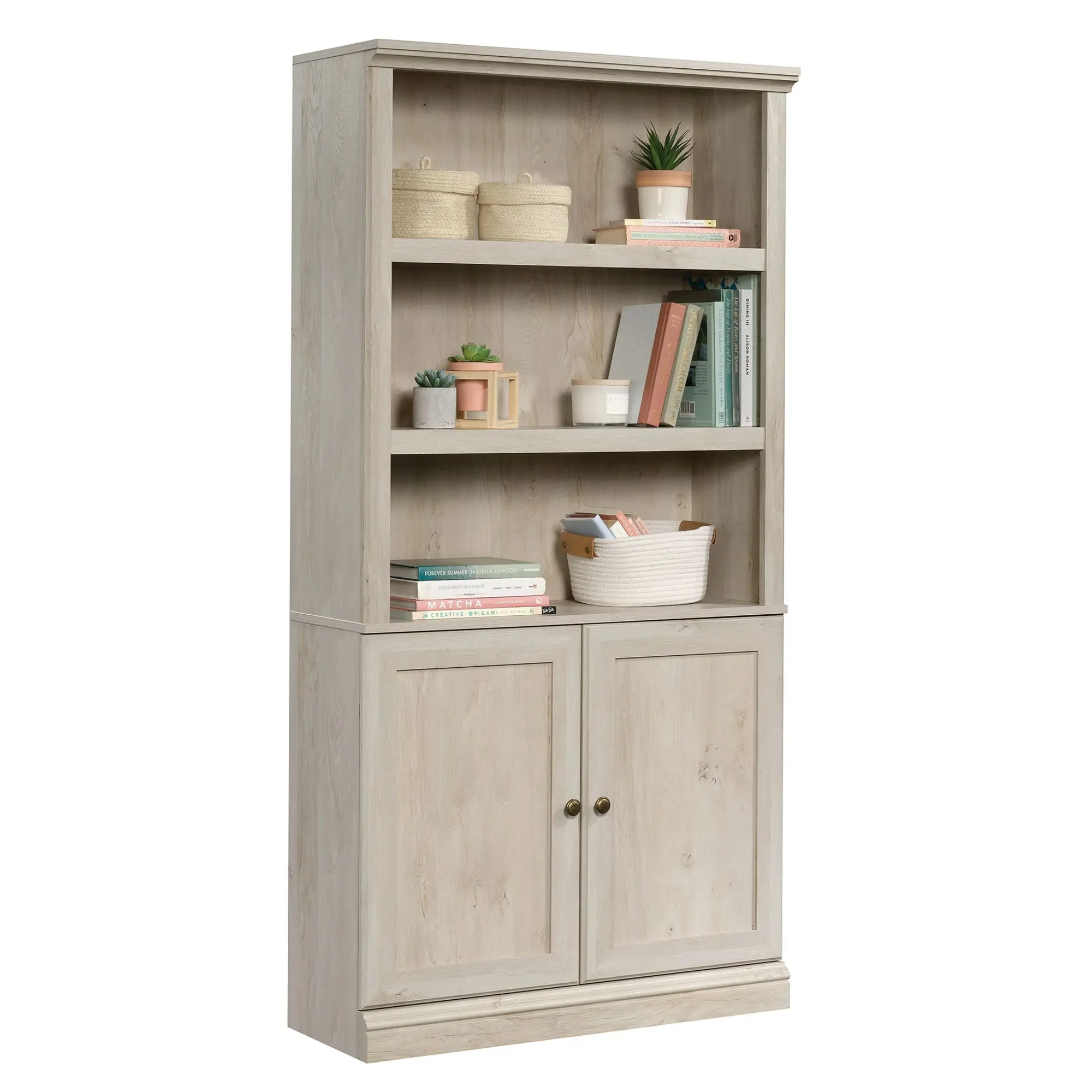 Sauder Miscellaneous Storage Bookcase With Doors 5-Shelf Adjustable Shelves Modern Design