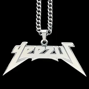 Etched Yeezus Necklace 1.5" Pendant Laser Cut Stainless Steel Hypoallergenic Satin Finish Polished Outline Mirror Quality Shiny Reflective Surface Scratch Resistant Chain Free Gift Included