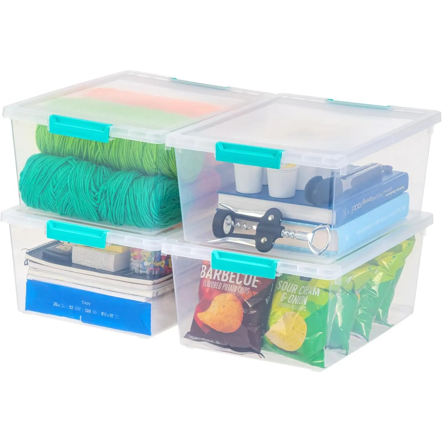 12 Qt. Plastic Storage Bins Containers with Lids 4 Pack Small Sensory Bin Craft Storage Organizers for Home Office Art Supplies Stackable Clear USA Made