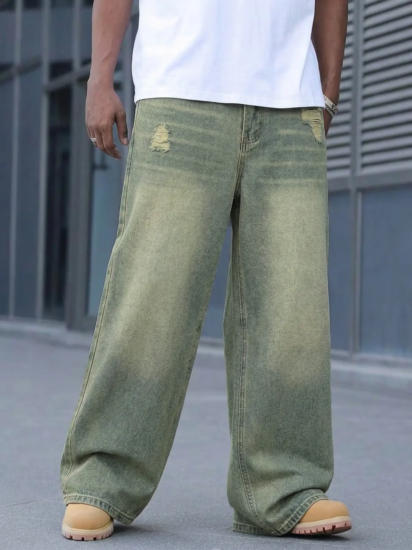 Men's Vintage Blue Denim Baggy Jeans, Nostalgic Washed Loose Straight-Leg Long Pants, Non-Elastic American Street Trend Boyfriend Gift, Husband's Birthday Y2K Style Must-Have Pants