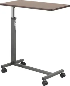 Non Tilt Top Overbed Table with Wheels, BedSide Table, Adjustable Overbed Rolling Table, Adjustable Standing Desk or Hospital Tray Table with Secure Height Adjustment, Silver Vein
