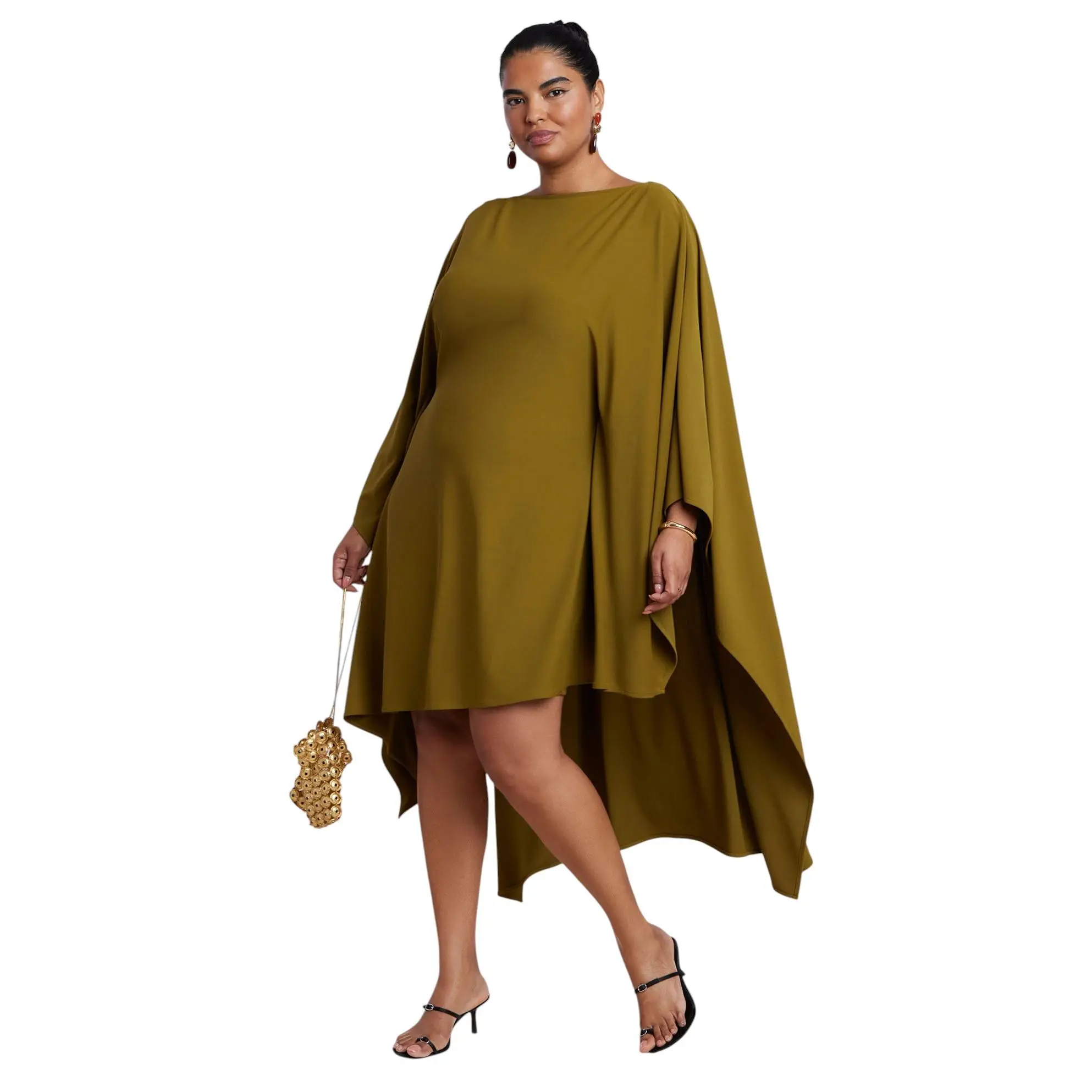 ELOQUII Women's Plus Size Asymmetric Cape Midi Dress