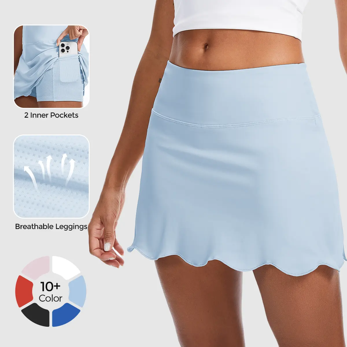 Moteepi Cute 14” Scalloped Golf Skort for Women  High Waist Built-in Shorts Elegant Flared Design for Sport Athletic Tennis Skirt Moisture Wicking Stretch Sport Skirt Soft Stretch Elegant Outfit for Golf, Pickleball, Summer Daily Wear & Going Out