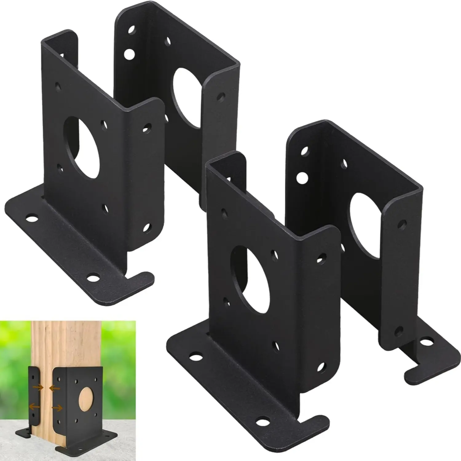 4pcs Heavy Duty Adjustable Post Base Brackets Kit with Bracket Mount - Fit 4X4/4X6 Fence Posts, Supports for Deck Railing, Mailbox Garden Use