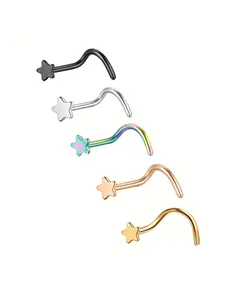 [Five-Pointed Star Nose Stud] One Pack of Simple and Cute Style Curved Bar Five-Pointed Star Nose Stud Piercing Jewelry Nose Ring Jewelry