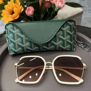 Viral Fashion Sunglasses Case • Portable PU Leather Pouch with Chain • Snap Closure Luxury Pattern Eyewear Holder