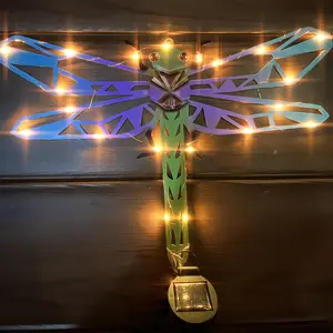 Solar-Powered Metal Dragonfly Wall Art Light – Vibrant LED Garden Sculpture with Multicolor Glow, Cast Iron Construction, IP44 High Quality, Perfect for Outdoor Patio, Fence, or Christmas Party Decoration, Energyefficient Lighting