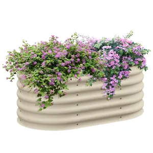 YYDS Outsunny 3.5' x 2' x 1.4' Galvanized Raised Garden Bed Kit, Outdoor Metal Elevated Planter Box with Safety Edging, Easy DIY Stock Tank for Growing Flowers, Herbs & Vegetables, Cream