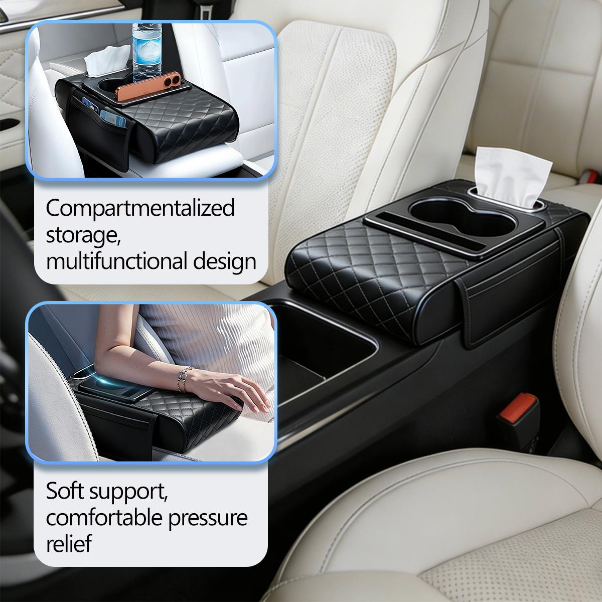 Multifunctional Car Armrest Cushion with Integrated Booster,2026 Upgraded Universal Style Memory Cotton Car Armrest Box Pad,Car Center Console Armrest Pillow with 2 Cup Holder,Phone Storage and Ergonomic Design for All Seasons,Car Interior Organizer