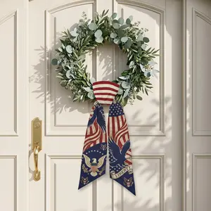 Personalized America 250th Wreath Sash, USA Patriotic Door Decor, Red White Blue Bow, 4th Of July