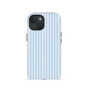 Fresh Blue and White Striped Glossy Phone Case Suitable for IPhone 17 Air 16PM 15PM 13 12 11 XS Max 7,etc