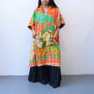 Handmade Kantha Upcycled Kantha Reversible Poncho, Fall Winter Jacket, One of a Kind Vintage Upcycled Cotton Duster, Boho Unique Funky Coat