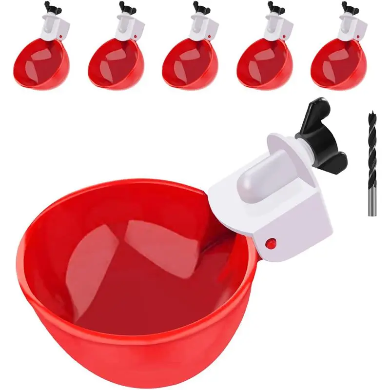 Chicken Waterer Cups, 6 Packs Large Chicken Watering Cups, Automatic Chicken Water Cups, Tee Fittings Poultry Feeder Cups Suitable for Chicken, Duck, Goose, Turkey with Mounting Hole Opener