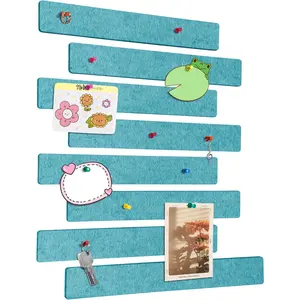 Cork Board for Walls - 8 Pack Felt Pin Board Bar Strips - Self-Adhesive Lightweight Bulletin Board - Cork Board for Office with 40 Push Pins No Damage for Wall (Lake Blue)