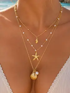 Elegant Boho Necklace Set, Shell Pendant Y-Chain, Multi-Layered Long Necklace, Perfect for Daily Wear, Beach, Parties, Mother's Day Gift