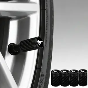 4pcs Suitable for Mustang car tire valve caps, carbon fiber modification, universal anti-theft valve core, leak-proof and air release cover
