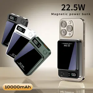 Bilolly Digital Power Display 10000 mAh Ultra-Thin Mini Wireless Magnetic Power Bank for iPhone & Android Phones, Compact and Portable Charger Chargeable Smartphone Battery